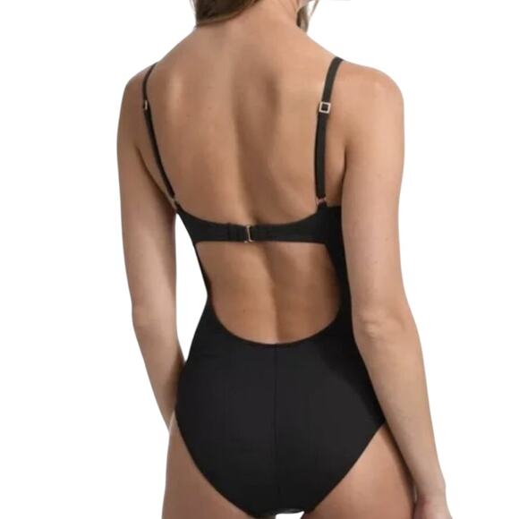 NWOT La Blanca Twist-Front Keyhole One Piece Black Swimsuit – Sz 4 - Picture 2 of 9